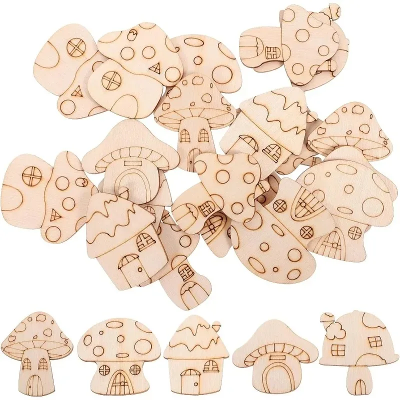 Oud Wood Chip - 50pcs Mushroom Wood Cutouts Unfinished Wood