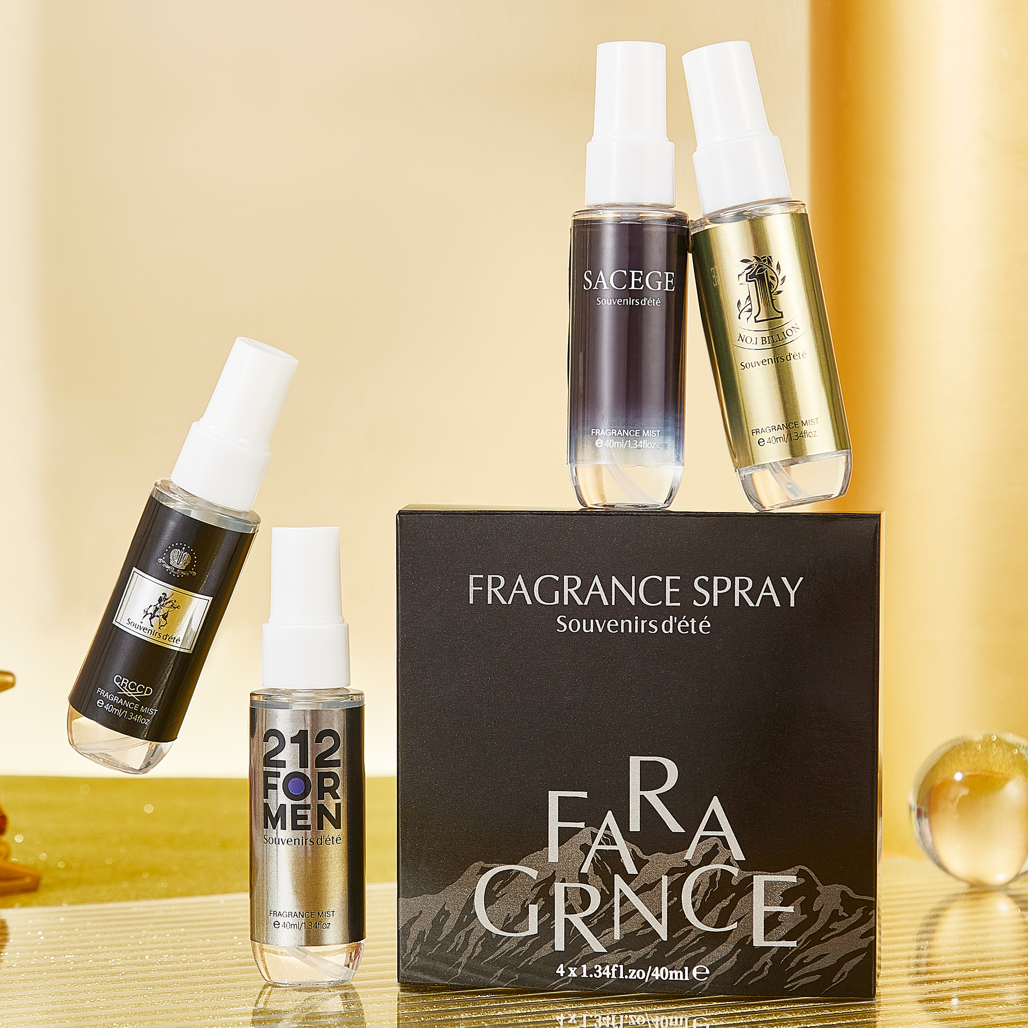 Perfume Fragrance Gift Set - 4pcs black gold men's perfume, alcohol