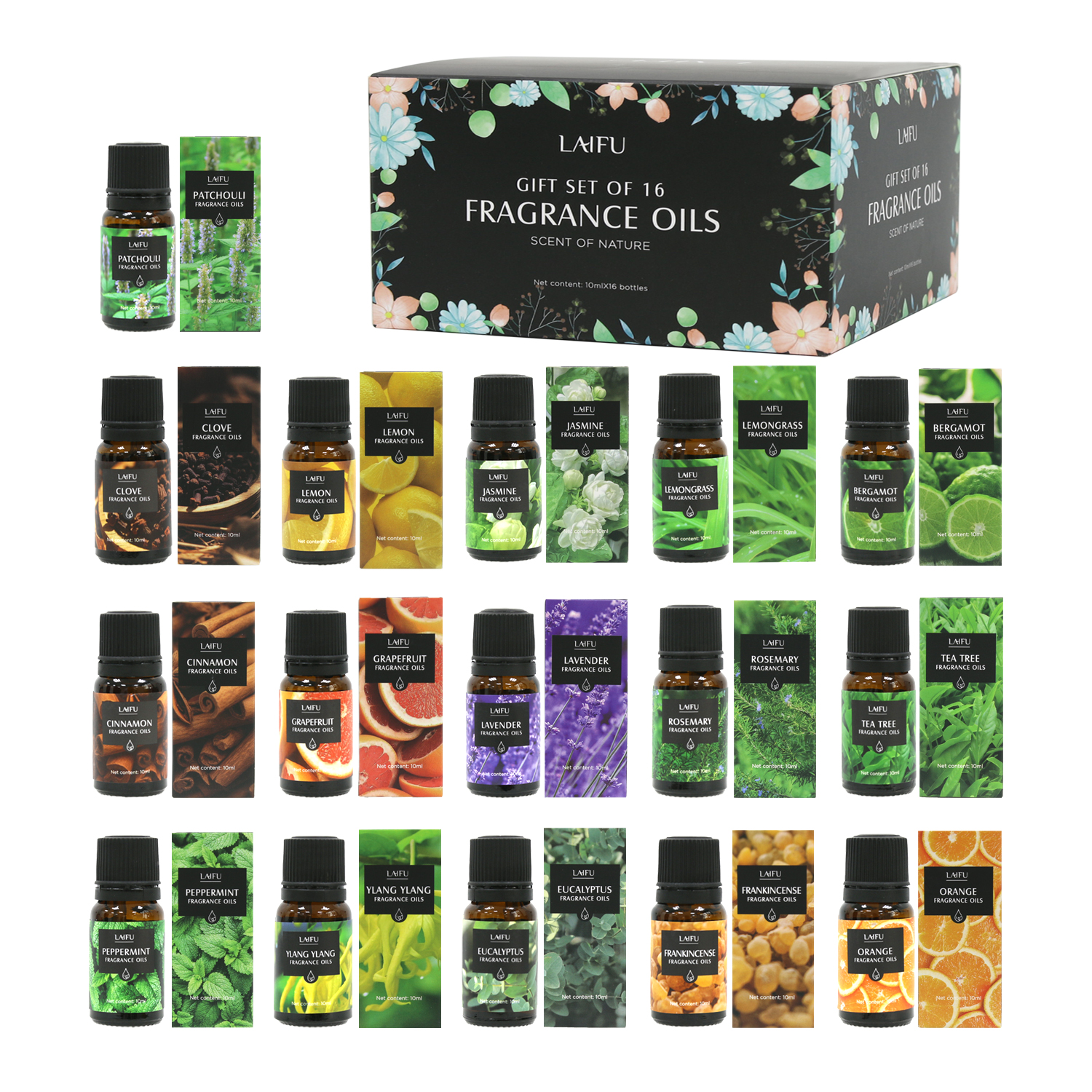 Perfume Fragrance Gift Set - 16x10ml Essential Oils Set for Diffuser