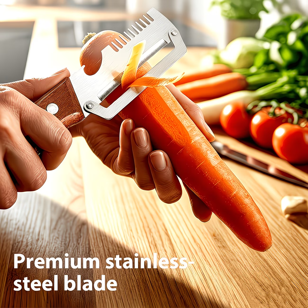 Stainless steel peeler with wo - Oud Wood Chip avis et prix
