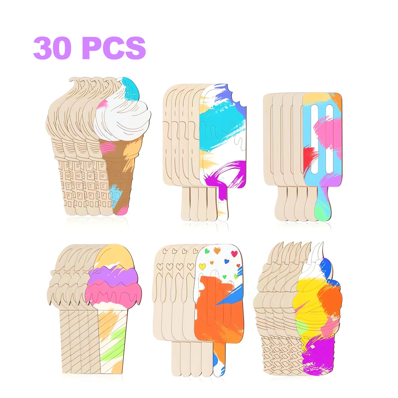 6/30pcs Ice Cream Wood Cutouts - Oud Wood Chip avis et prix